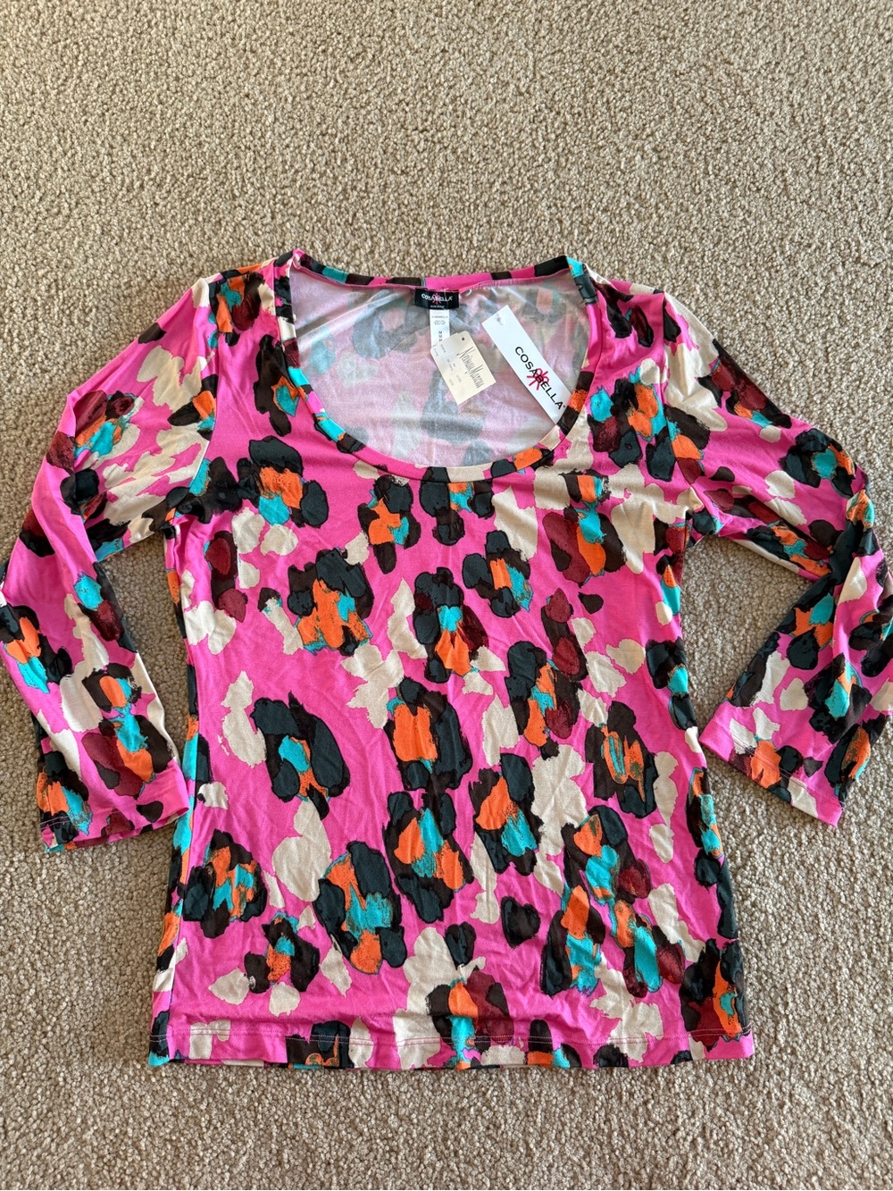 Cosabella Miami Pink colorful Print Scoop Neck 3/4 Sleeve Pajama Top M NWT